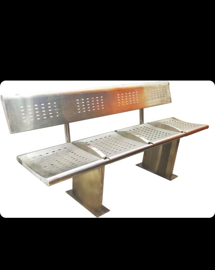 OM WOODS METRO BENCH WITH BACK 4 SEATER STEEL FRAME 202 GRADE WAITING CHAIR
