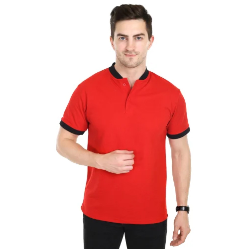 Mens Orange Chinese Collar T Shirt