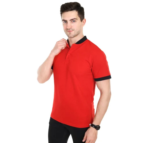 Mens Orange Chinese Collar T Shirt
