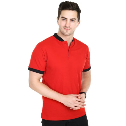 Mens Orange Chinese Collar T Shirt