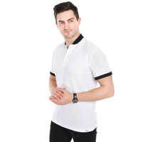 Mens White Chinese Collar T Shirt