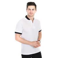 Mens White Chinese Collar T Shirt