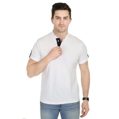 Mens 100% Cotton Sinker Chinese Coller T Shirt