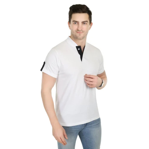 Mens 100% Cotton Sinker Chinese Coller T Shirt