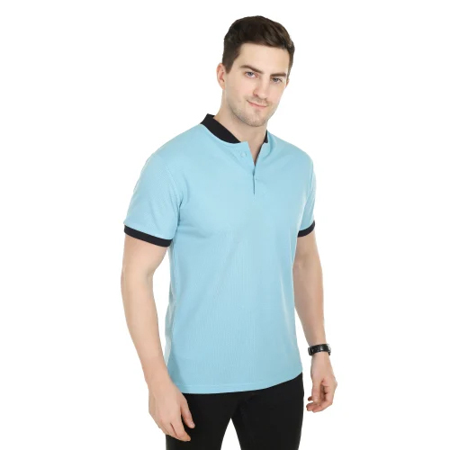 Spun Matty Polyester Chinese Coller T Shirt