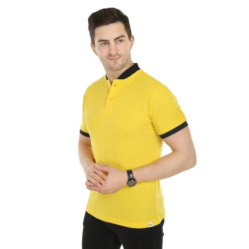 Mens Yellow Chinese Collar T Shirt