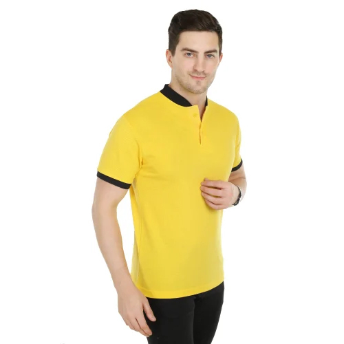 Mens Yellow Chinese Collar T Shirt