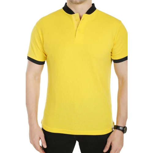 Mens Yellow Chinese Collar T Shirt