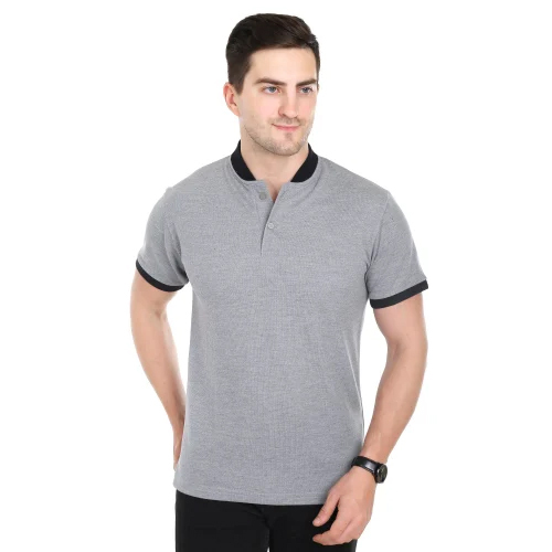 Mens Grey Chinese Collar T Shirt