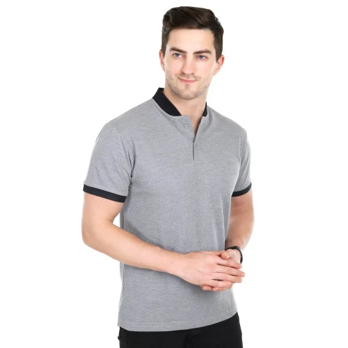 Mens Grey Chinese Collar T Shirt