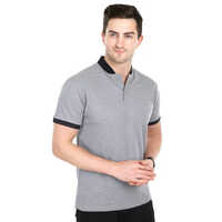 Mens Grey Chinese Collar T Shirt