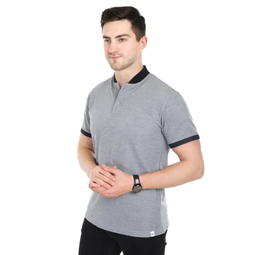 Mens Grey Chinese Collar T Shirt