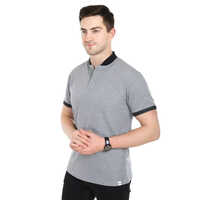 Mens Grey Chinese Collar T Shirt
