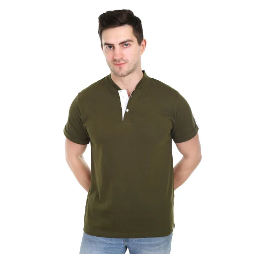 Mens Plain 100% Cotton Sinker Chinese Coller T Shirt