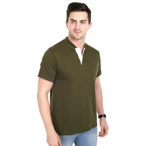 Mens Plain 100% Cotton Sinker Chinese Coller T Shirt