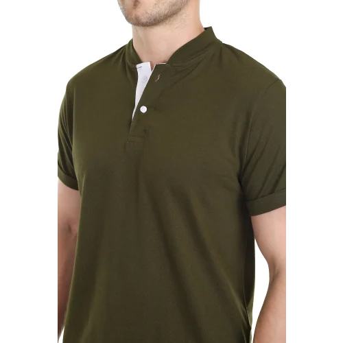 Mens Plain 100% Cotton Sinker Chinese Coller T Shirt