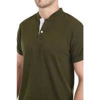 Mens Plain 100% Cotton Sinker Chinese Coller T Shirt