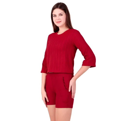 Ladies Maroon Cord Set - Feature: Washable