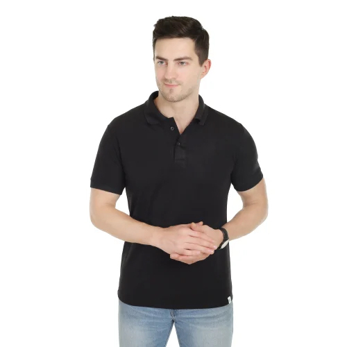 Black Spun Matty Fabric Polo T Shirt