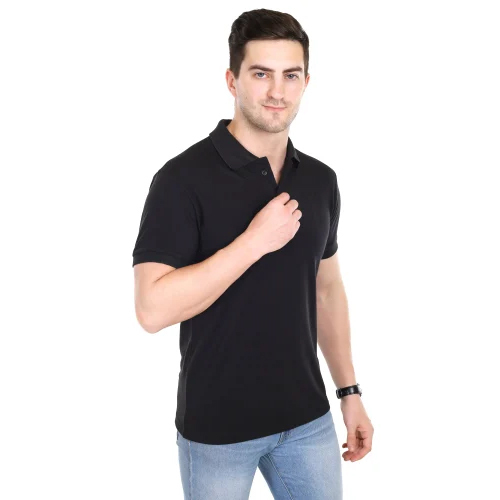 Black Spun Matty Fabric Polo T Shirt