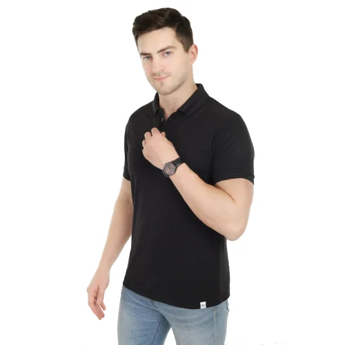 Black Spun Matty Fabric Polo T Shirt