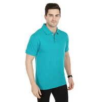 100% Blue Cotton Matty Fabric Bio Wash Polo T Shirt