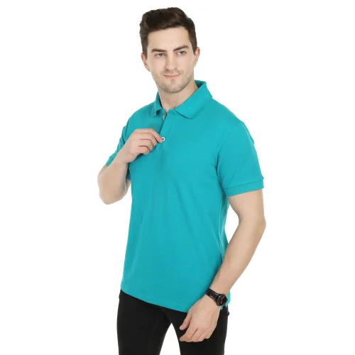 100% Blue Cotton Matty Fabric Bio Wash Polo T Shirt