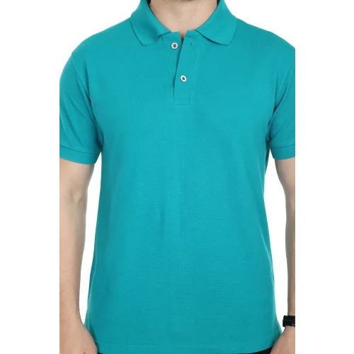 100% Blue Cotton Matty Fabric Bio Wash Polo T Shirt