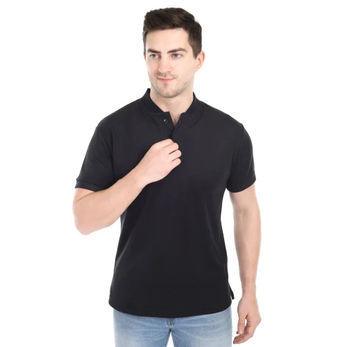 Mens Black Chinese Collar T Shirt