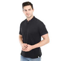 Mens Black Chinese Collar T Shirt