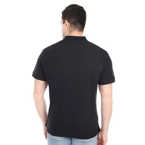 Mens Black Chinese Collar T Shirt