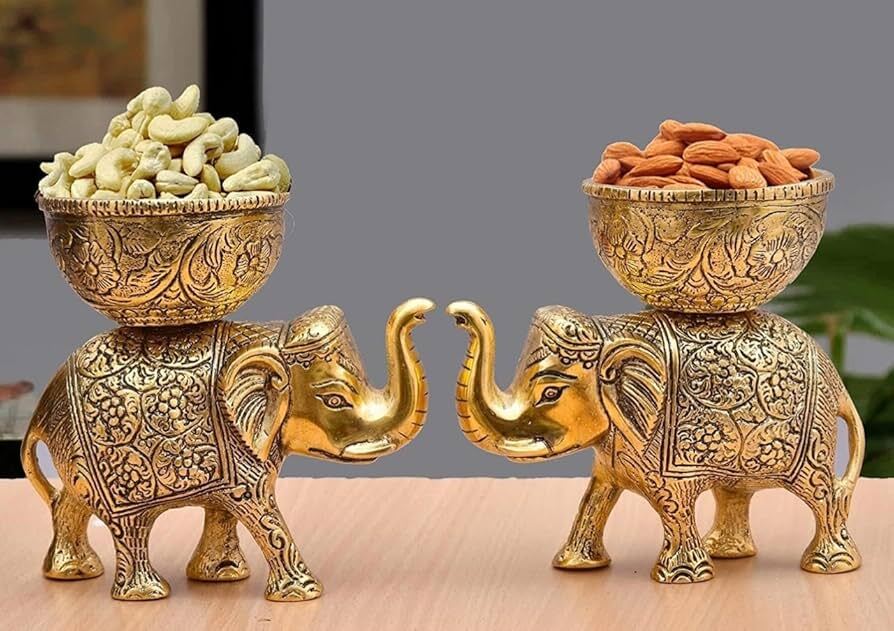 Brass Elephant Dry Fruit Bowl - Color: Copper Color