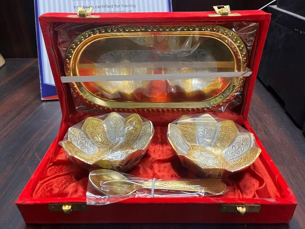 Gold Plated Brass Bowl Gift Set - Material: Metal
