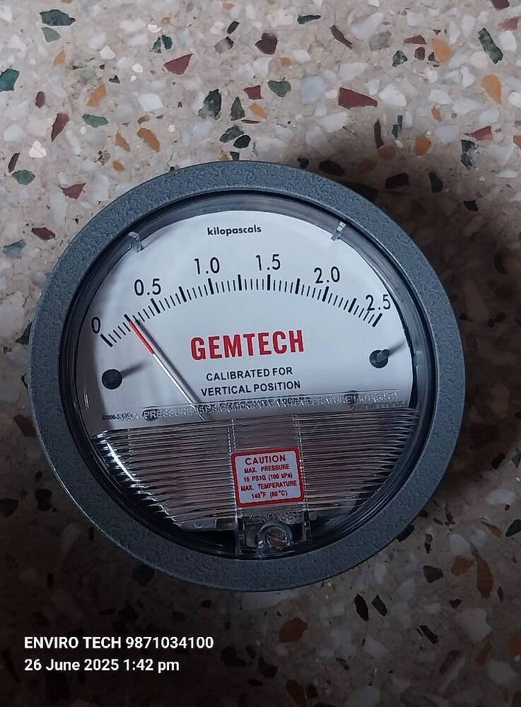 GEMTECH Differential Pressure Gauge Range 0-2.5 KPA