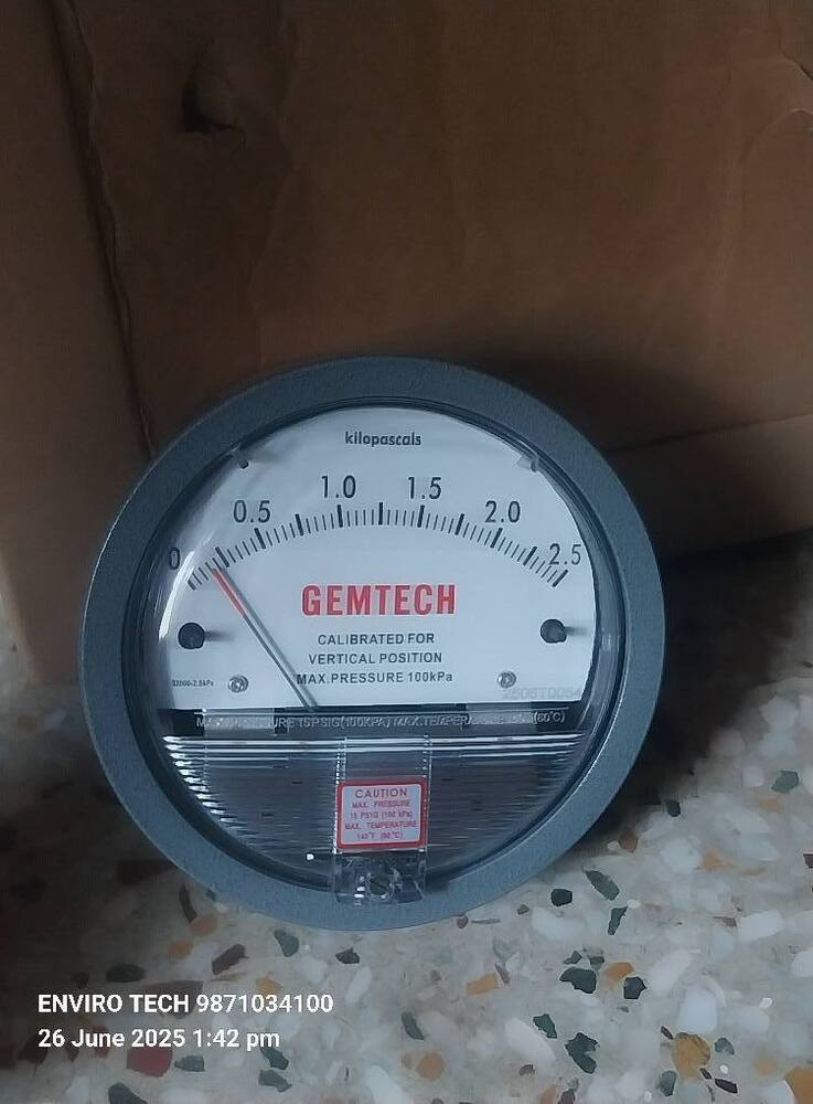 Gemtech Differential Pressure Gauge Range 0-2.5 Kpa