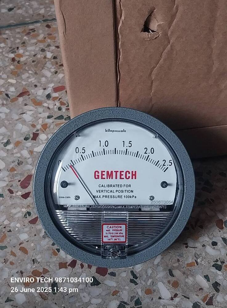 Gemtech Differential Pressure Gauge Range 0-2.5 Kpa