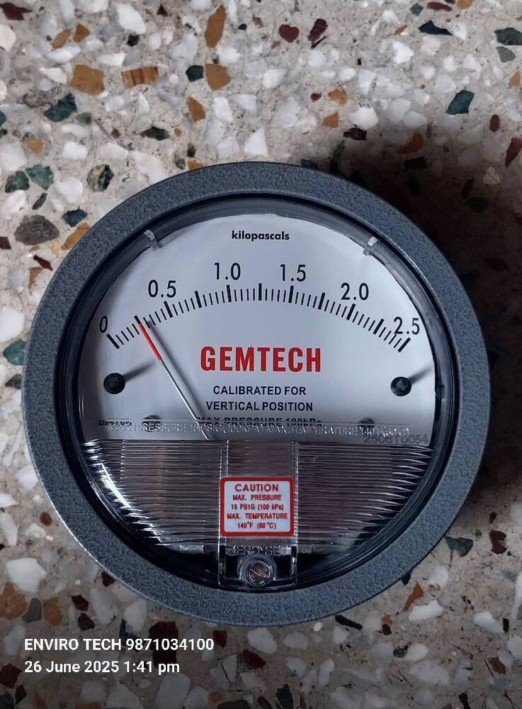 Gemtech Differential Pressure Gauge Range 0-2.5 Kpa