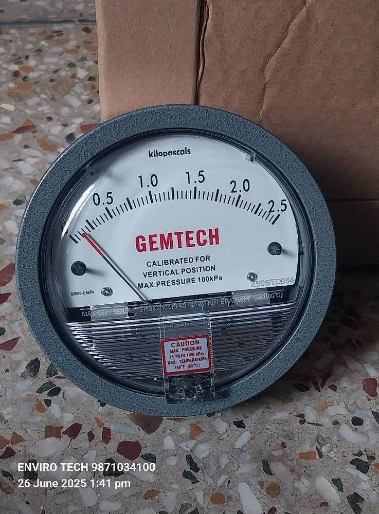 Gemtech Differential Pressure Gauge Range 0-2.5 Kpa