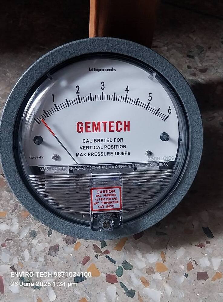 GEMTECH Differential Pressure Gauge Range 0-6 KPA