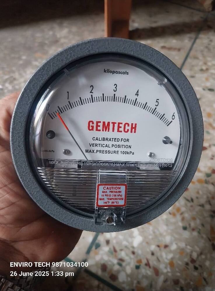GEMTECH Differential Pressure Gauge Range 0-6 KPA