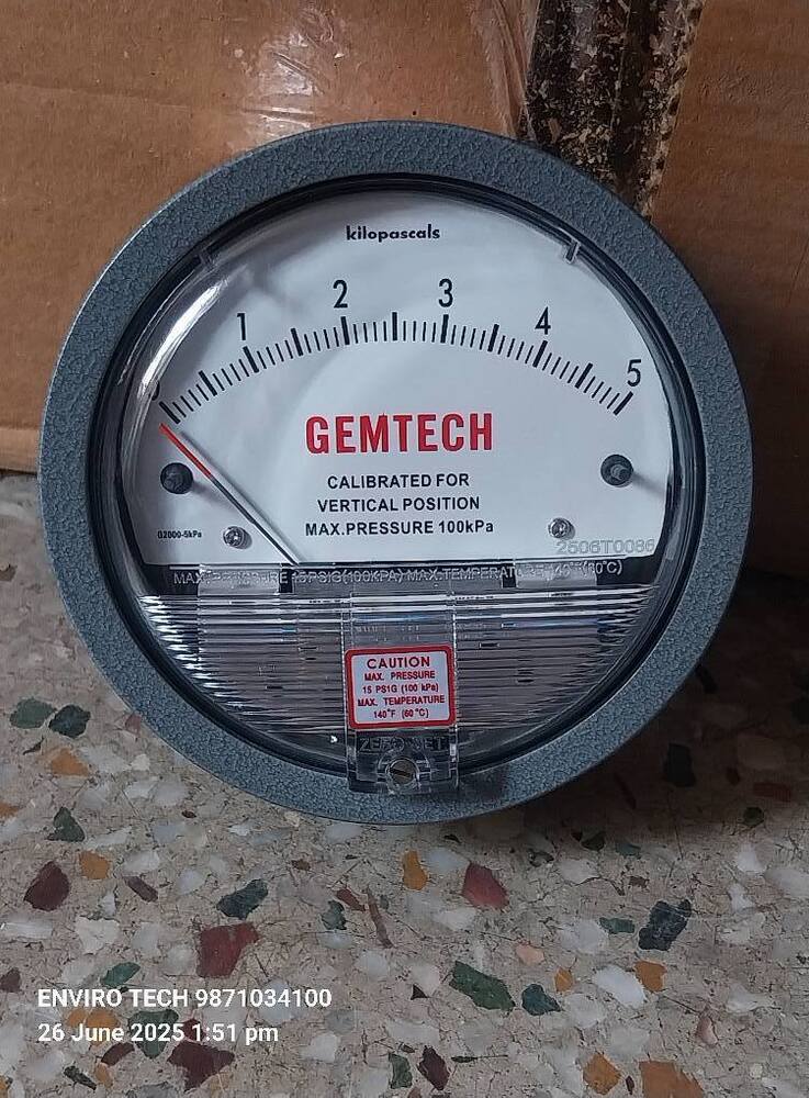 GEMTECH Differential Pressure Gauge Range 0-5 KPA