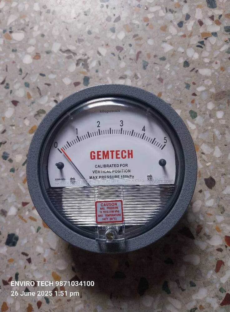 GEMTECH Differential Pressure Gauge Range 0-5 KPA