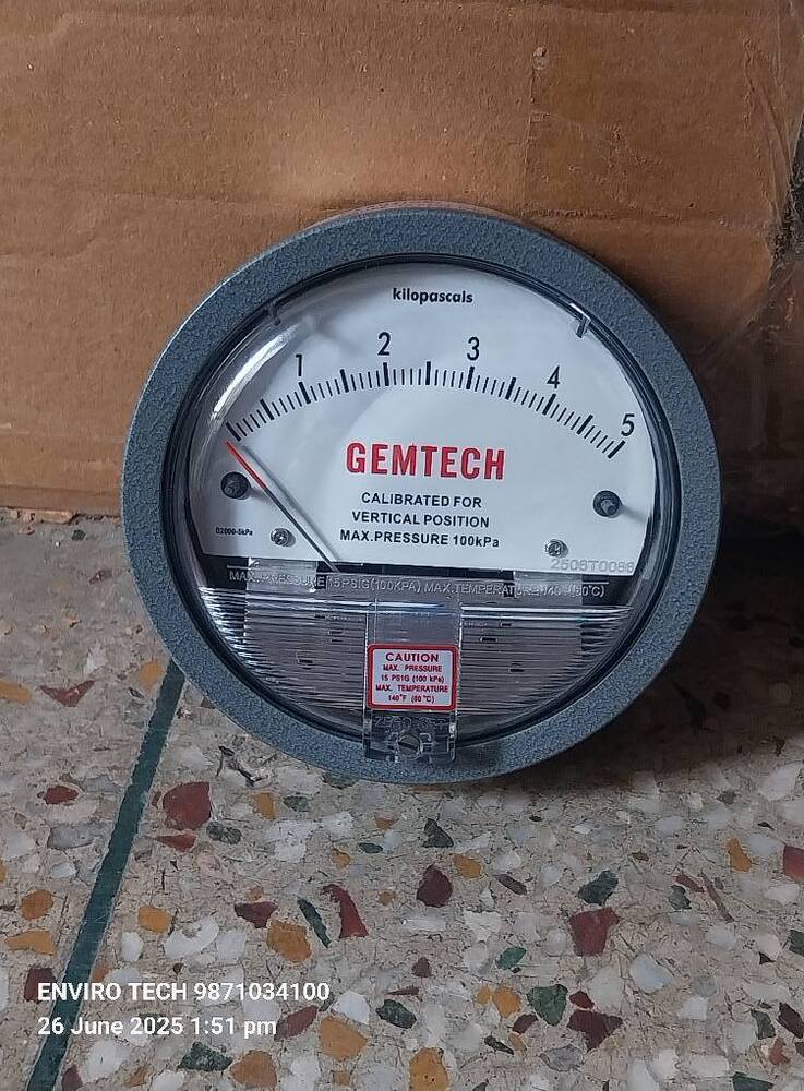 GEMTECH Differential Pressure Gauge Range 0-5 KPA