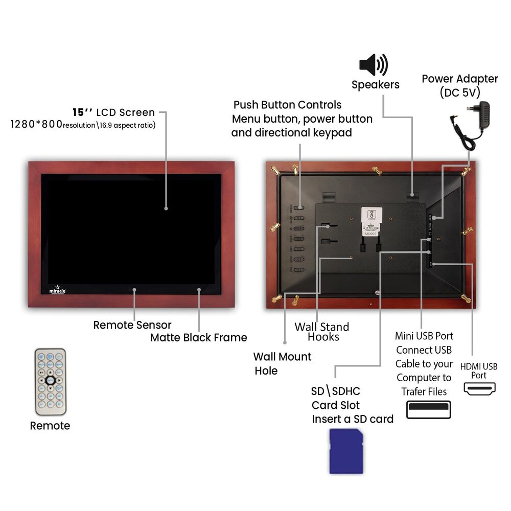 15.4 inch HDMI wooden Digital Photo Frame