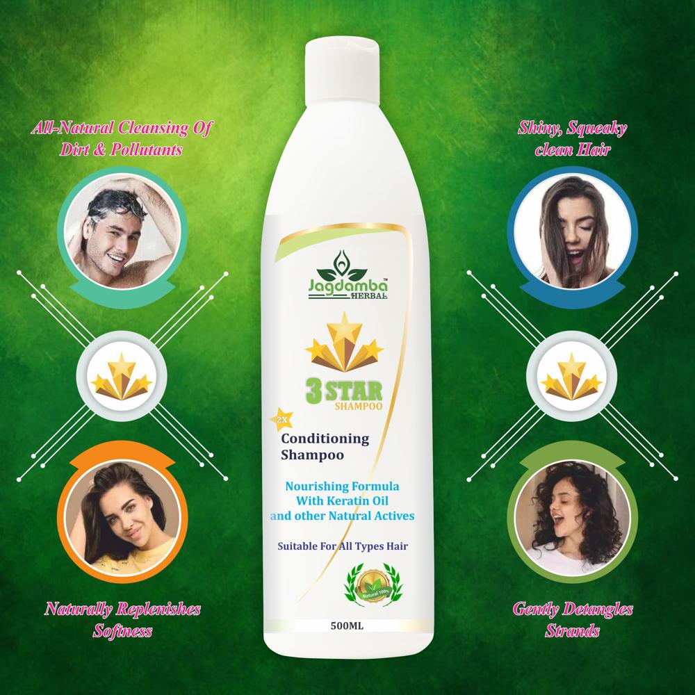 3 Star Shampoo (200ml) - Herbal Liquid Formula | Reduces Hair Fall, Smoothens Strands, Suitable For All Hair Types