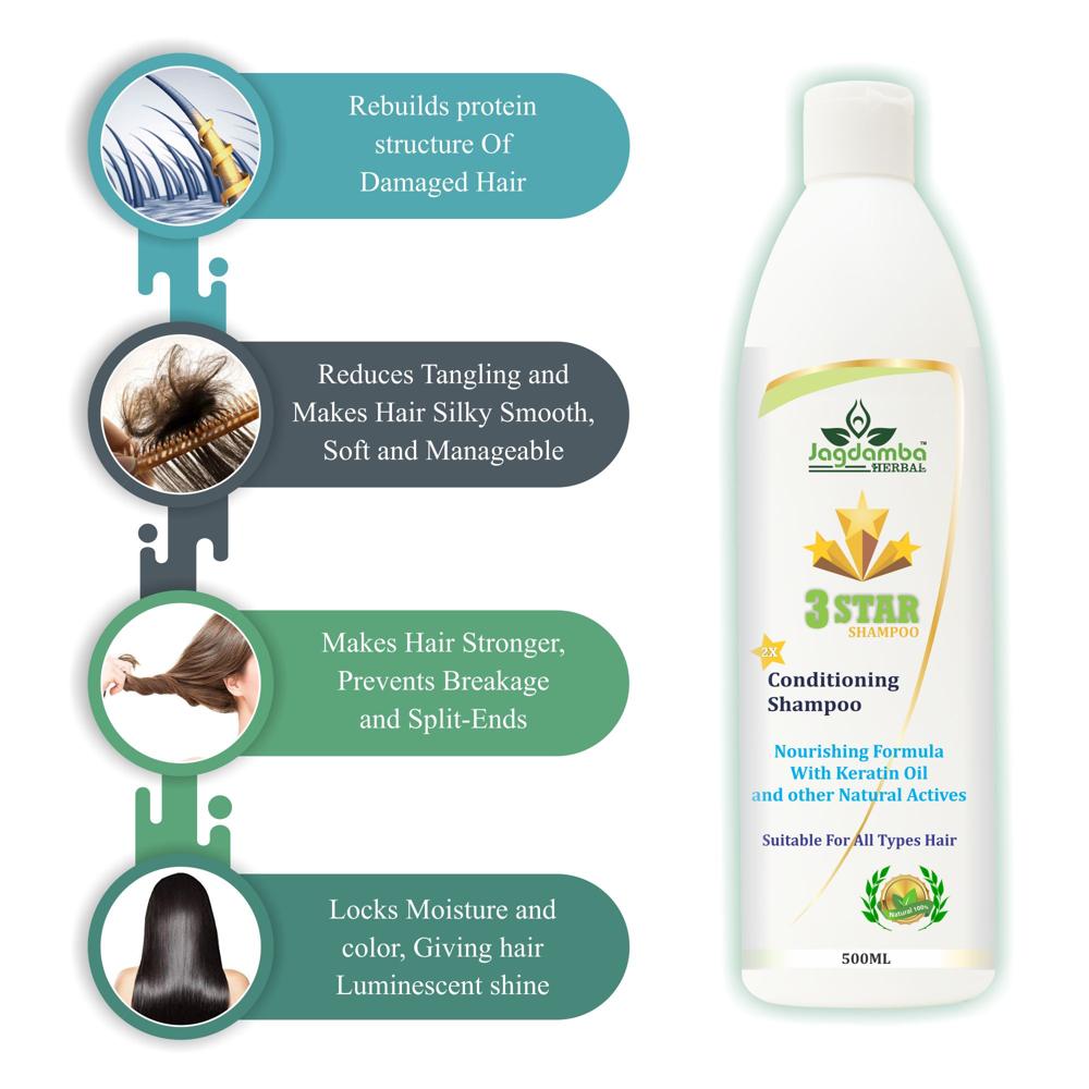 3 Star Shampoo (200ml) - Herbal Liquid Formula | Reduces Hair Fall, Smoothens Strands, Suitable For All Hair Types