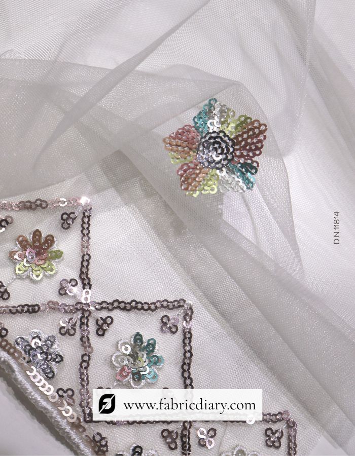 Net Multicolor Sequins Embroidered Dupatta Fabric 