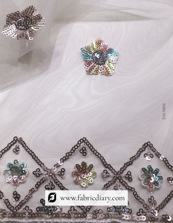 Net Multicolor Sequins Embroidered Dupatta Fabric 