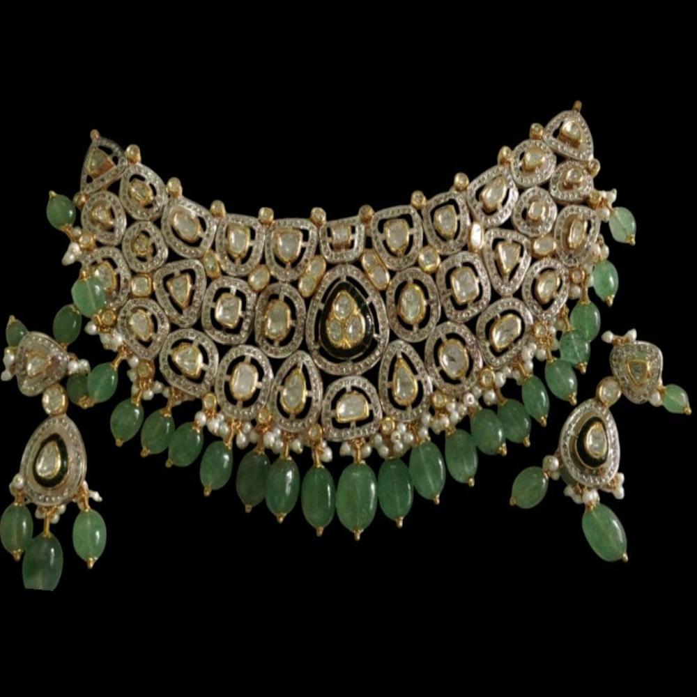 18kt hallmarked gold with certified natural syndicate polki necklase set
