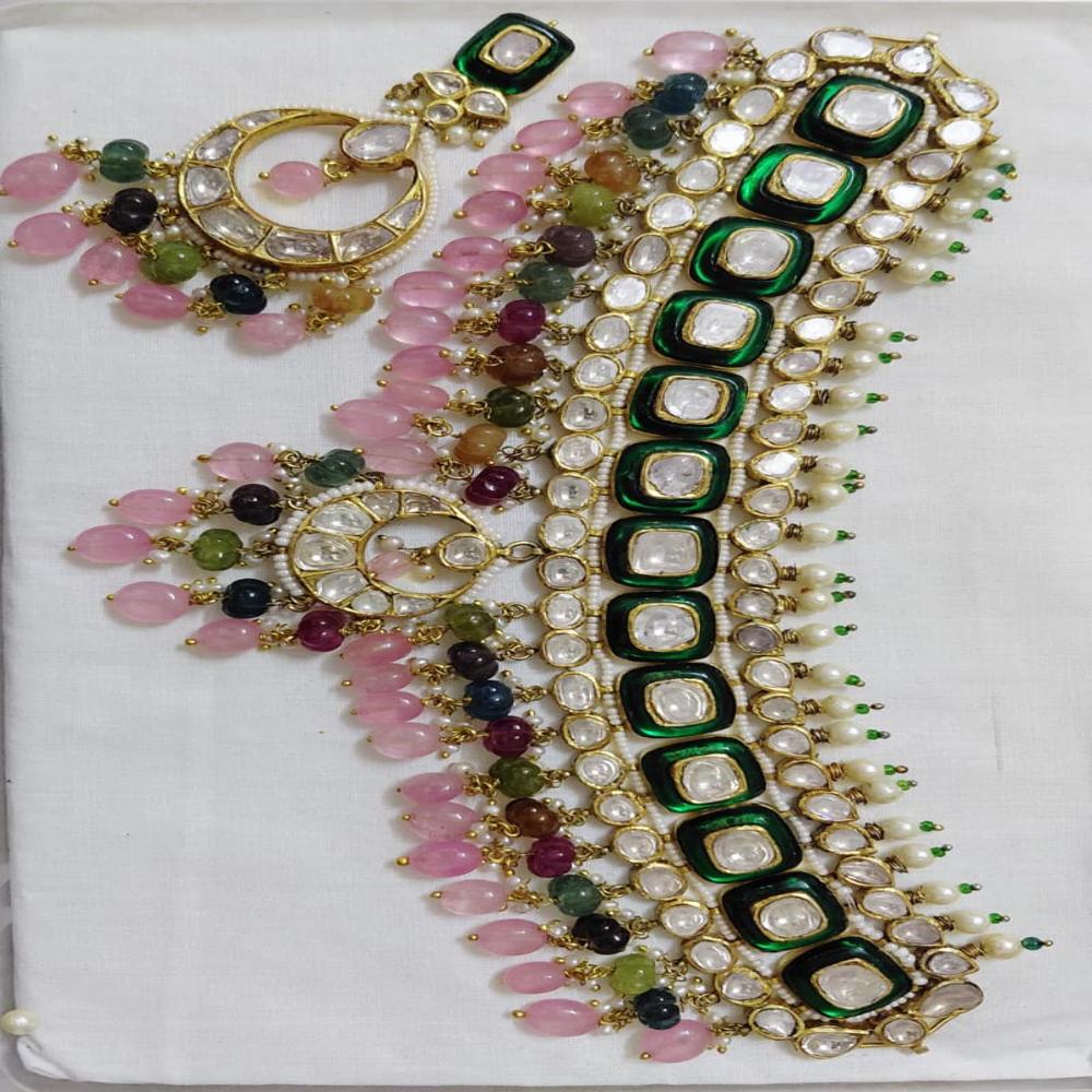 18kt Hallmarked Gold with uncut certified natural syndicate Polki Jadau Necklace Set